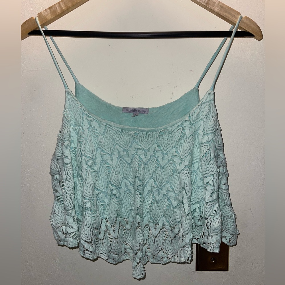 Charlotte Russe Light Blue Lace Cold Shoulder Blouse